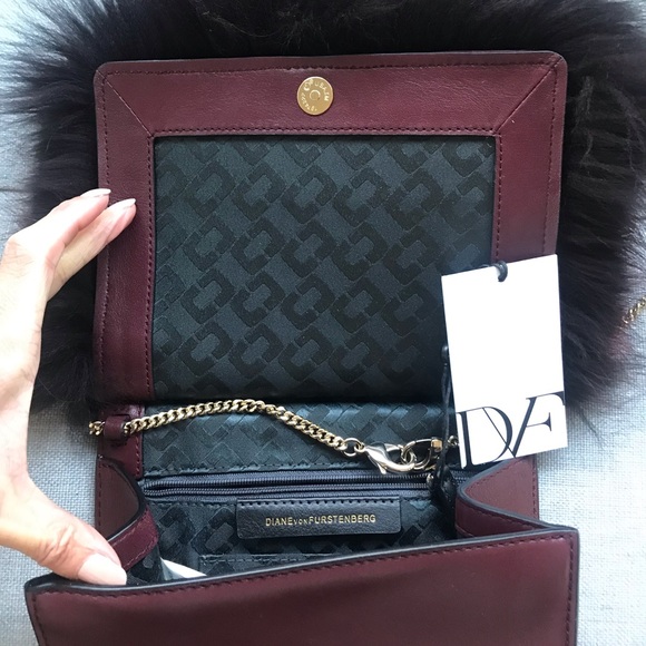 DVF Diane Von Furstenberg Deep Burgundy Fox Fur Crossbody Bag - Picture 5 of 10